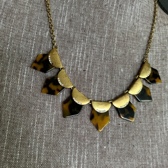 J. CREW Statement necklace Geometric tortoise shell lucite Embedded Rhinestones - Picture 5 of 6
